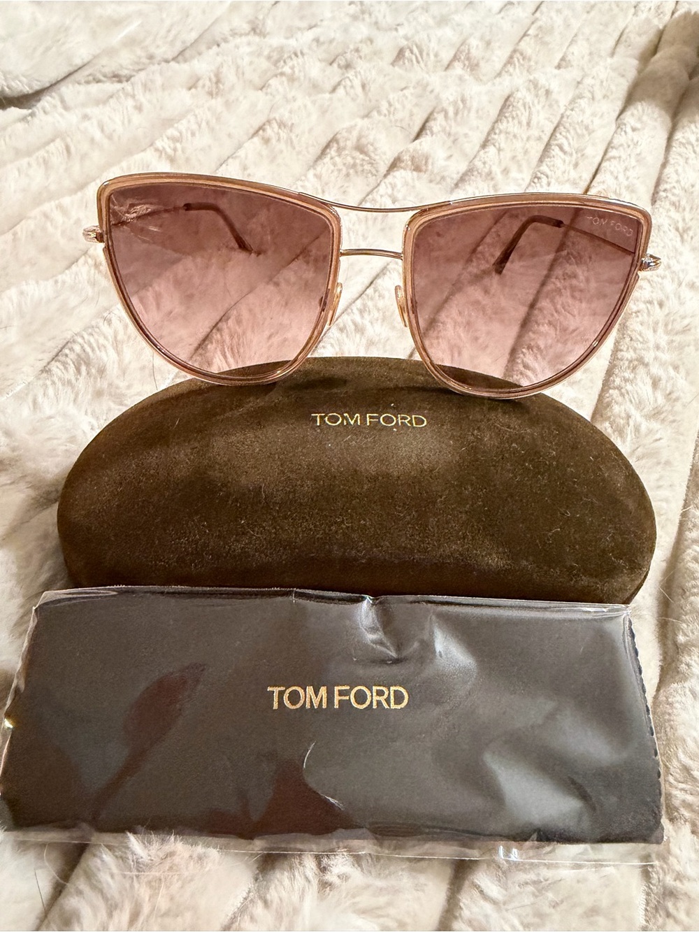 Tom Ford Women’s Rose Pink Cat-Eye Sunglasses with Gold Accents